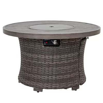 Tenaya Round Wicker Fire Pit Table with Metal Cover