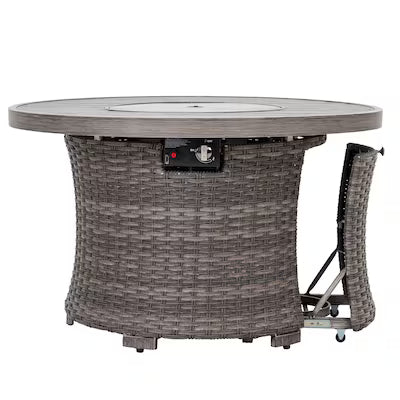 Tenaya Round Wicker Fire Pit Table with Metal Cover