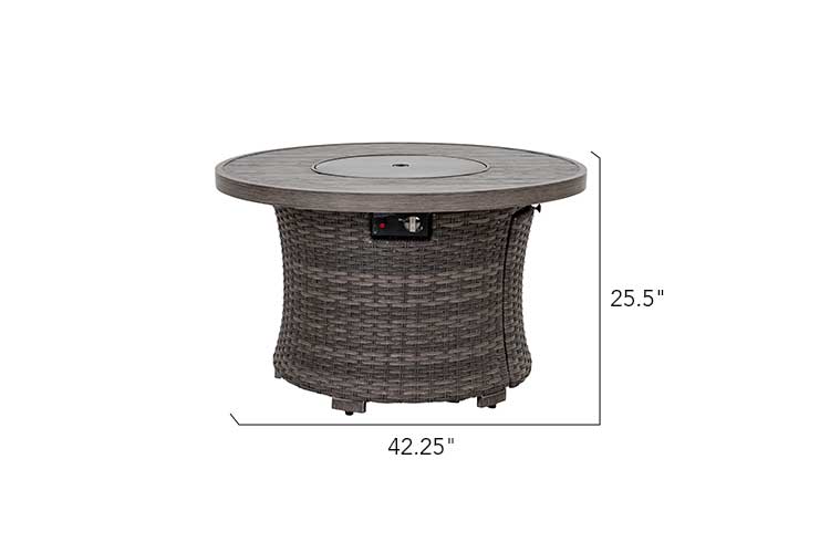 Tenaya Round Wicker Fire Pit Table with Metal Cover