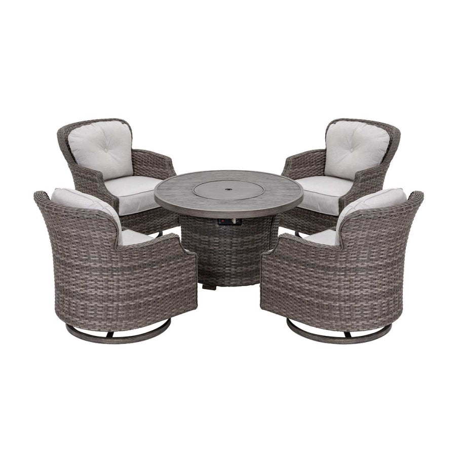 Tenaya Round Wicker Fire Pit Table with Metal Cover