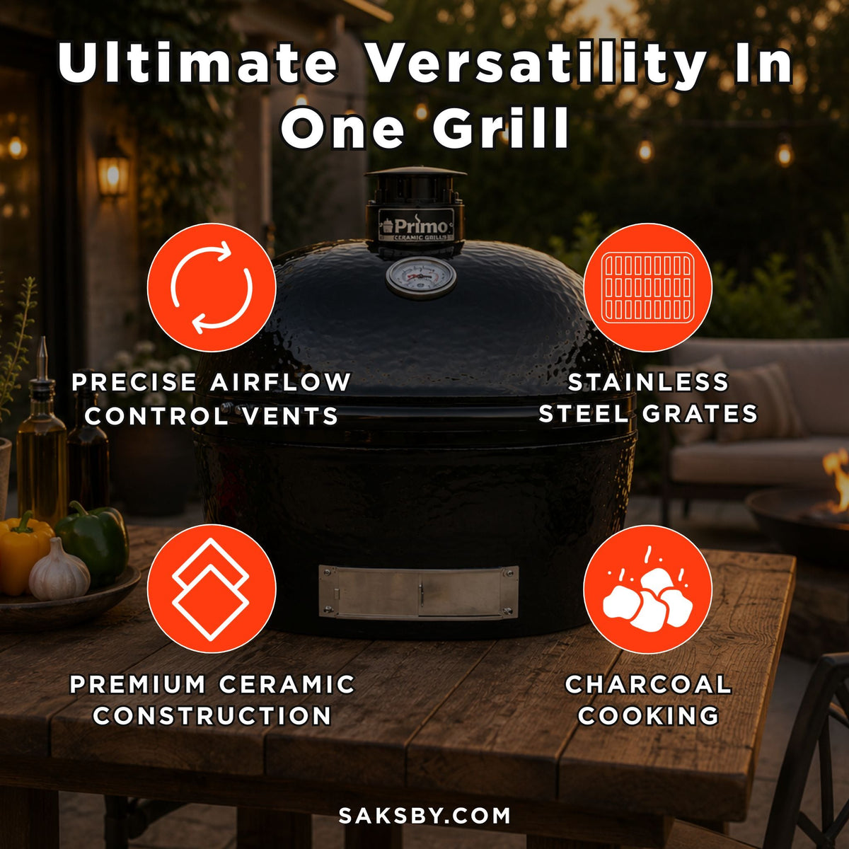 Primo Oval XXL Black Ceramic Kamado Charcoal Grill [PGCXXLH]